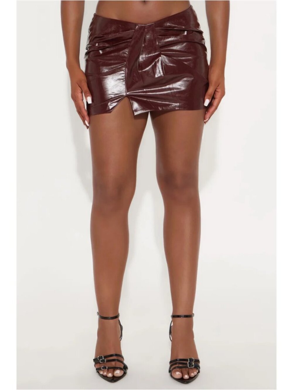 Fashion Nova - Red / Burgundy - Faux Vegan Leather Mini Skirt - Extra Large (XL)